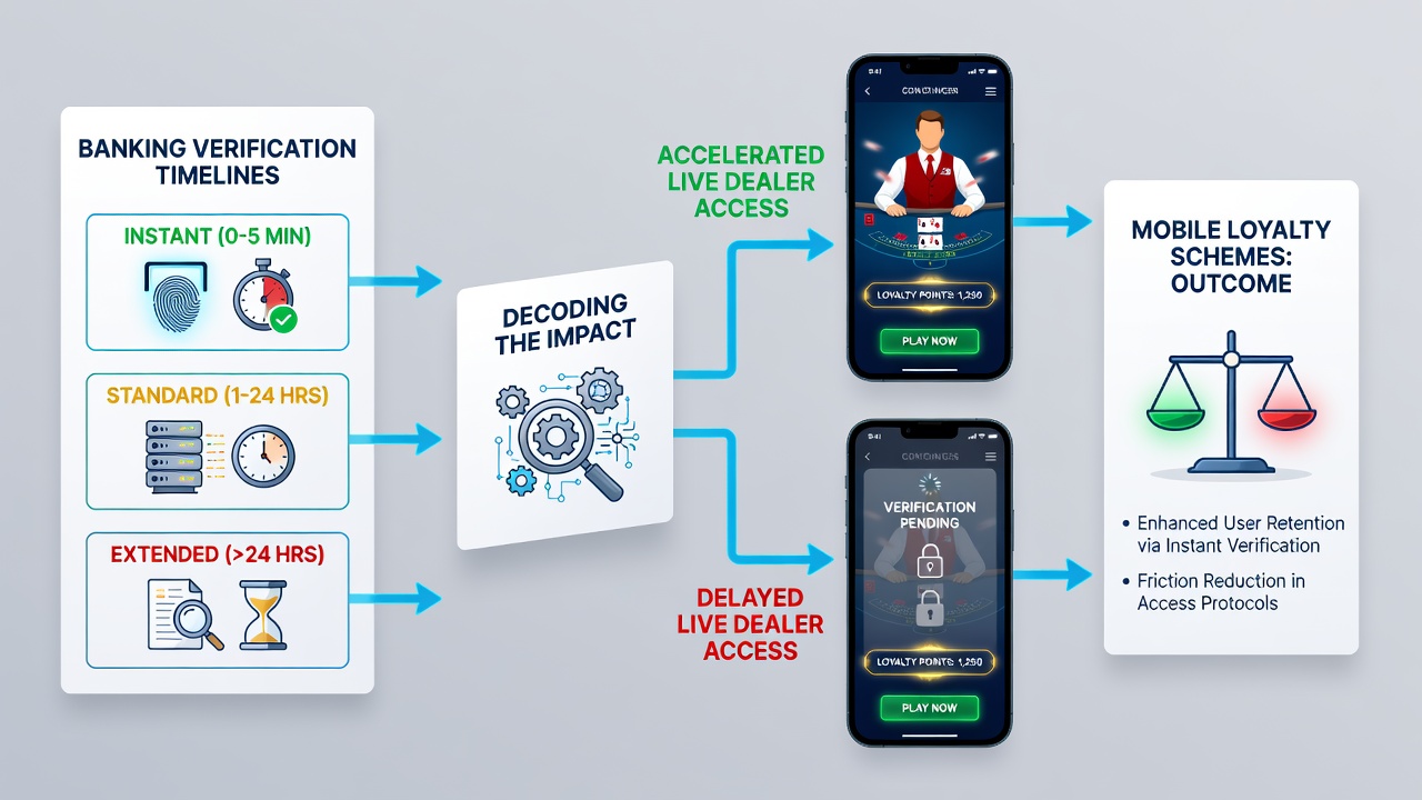 Illustratie van mobiele app interface met live dealer spel en verificatie status indicatoren